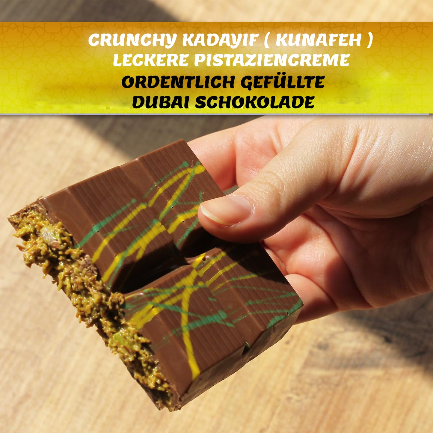 Dubai Schokolade ๐ผ๐ฟ๐ถ๐ด๐ถ๐ป๐ฎ๐น๐ฒ ๐๐ฟ๐, ๐ฟ๐ฒ๐ถ๐ฐ๐ต๐น๐ถ๐ฐ๐ต ๐ด๐ฒ๐ณรผ๐น๐น๐ - mit Pistaziencreme & Kadayif (Kunafeh) - 100g